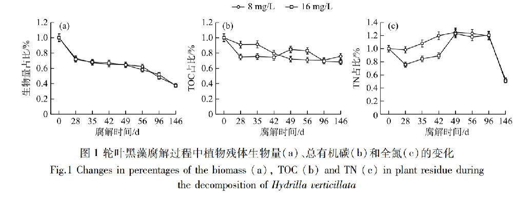 两种氮浓度对轮叶黑藻(Hydrilla verticillata)腐解过程营养盐释放及附着生物膜内氮循环基因丰度的影响